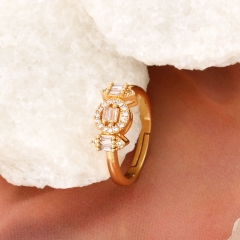 Oval Halo Baguette Cubic Zirconia Adjustable Open Ring