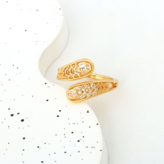 Textured Gold Tone CZ Snake Statement Adjustable Ring