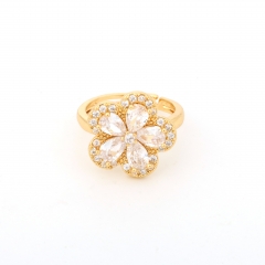 Five-Petal Flower Crystal Open Ring