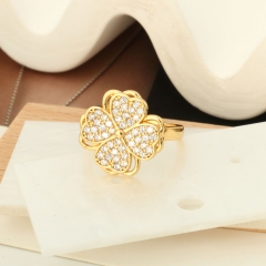 18K Gold Plated Four-Leaf Clover Pavé Zircon Ring