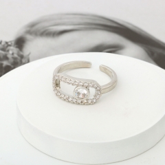 Minimalist Geometric Open CZ Adjustable Silver Ring