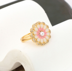 Pink White Enamel Daisy Pearl Statement Adjustable Ring