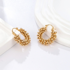 Dense Gold Bead Statement Hoop Earrings