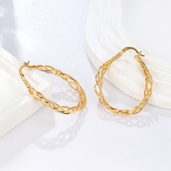 Twisted Braided Gold Oval Hoop Earrings