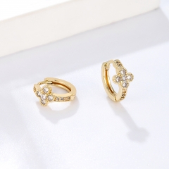 Polished Gold Teardrop Hoop Earrings with Crystals
