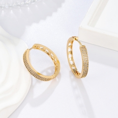 Cutout Openwork Gold Plated Hoop Earrings with Zircon