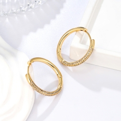 Half Pave Crystal Gold Huggie Hoop Earrings