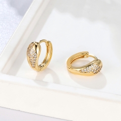 Asymmetric Crystal Pave Gold Hoop Earrings