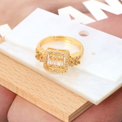 Square Cut CZ Halo Statement Adjustable Gold Ring