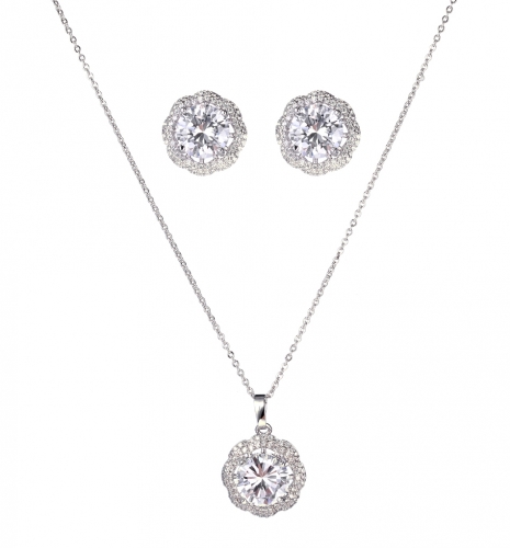 Bridal Fashion Jewelry Sets For Women Cubic Zirconia Pendant & Stud Earrings Set