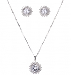 Bridal Fashion Jewelry Sets For Women Cubic Zirconia Pendant & Stud Earrings Set
