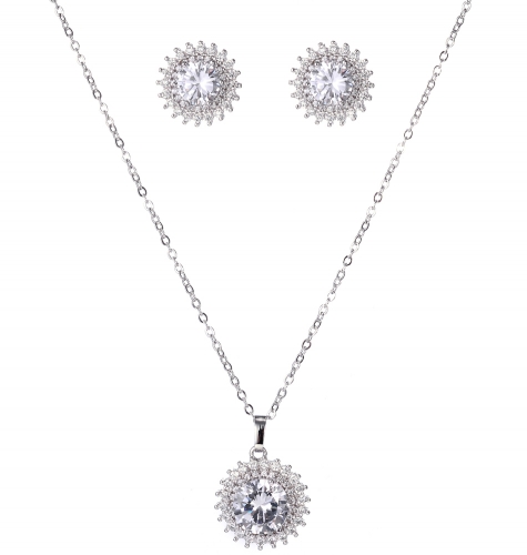 Bridal Fashion Jewelry Sets For Women Cubic Zirconia Pendant & Stud Earrings Set