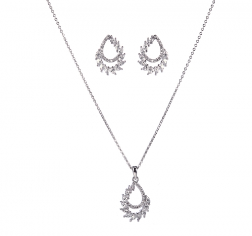 Bridal Fashion Jewelry Sets For Women Cubic Zirconia Pendant & Stud Earrings Set
