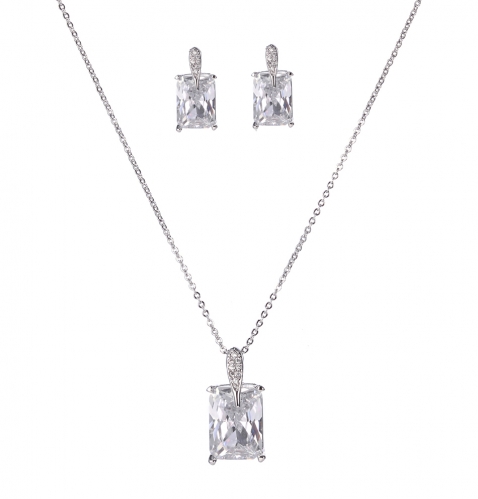 Bridal Fashion Jewelry Sets For Women Cubic Zirconia Pendant & Stud Earrings Set