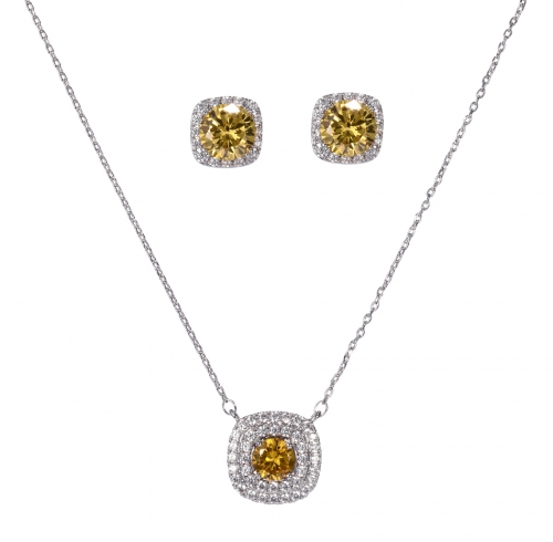 Bridal Fashion Jewelry Sets For Women Cubic Zirconia Pendant & Stud Earrings Set