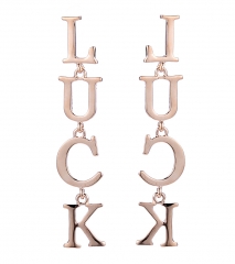 Rose Gold Letter Luck Women Dangle Earrings