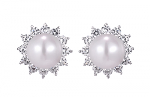 Silver Cultured Freshwater Pearl Cubic Zirconia Earrings