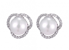 Silver Cultured Freshwater Pearl Cubic Zirconia Earrings