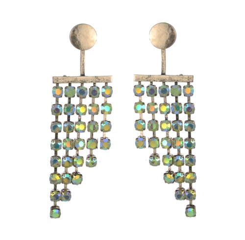Green-Embellished Cup-Chain Fringe Earrings