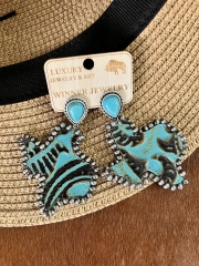 Handcrafted Embossed Leather Concho Earrings in Navajo