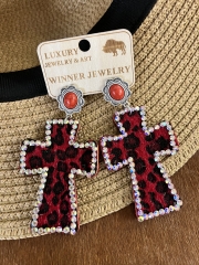 Handcrafted Leopard Print Hair Leather Concho Earrings in Navajo