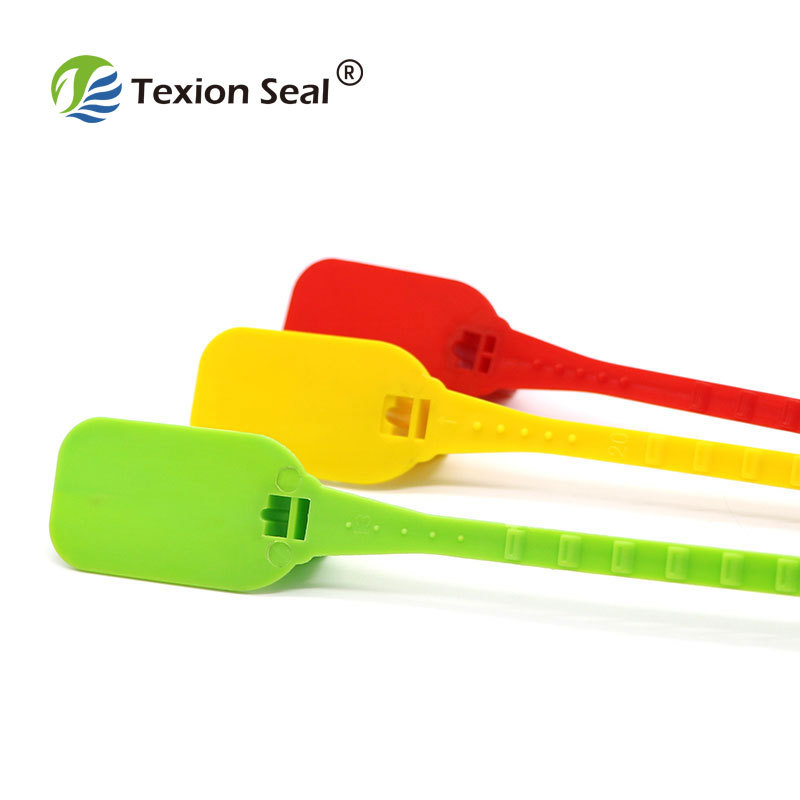 Customized one time self-locking tamper evident plastic pull tight container seals