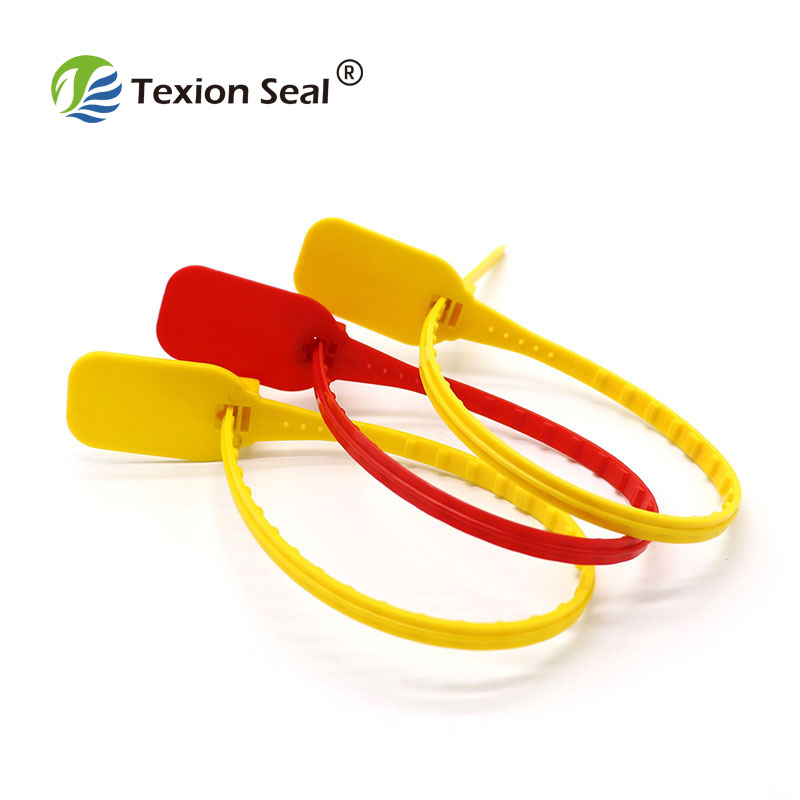 Customized one time self-locking tamper evident plastic pull tight container seals