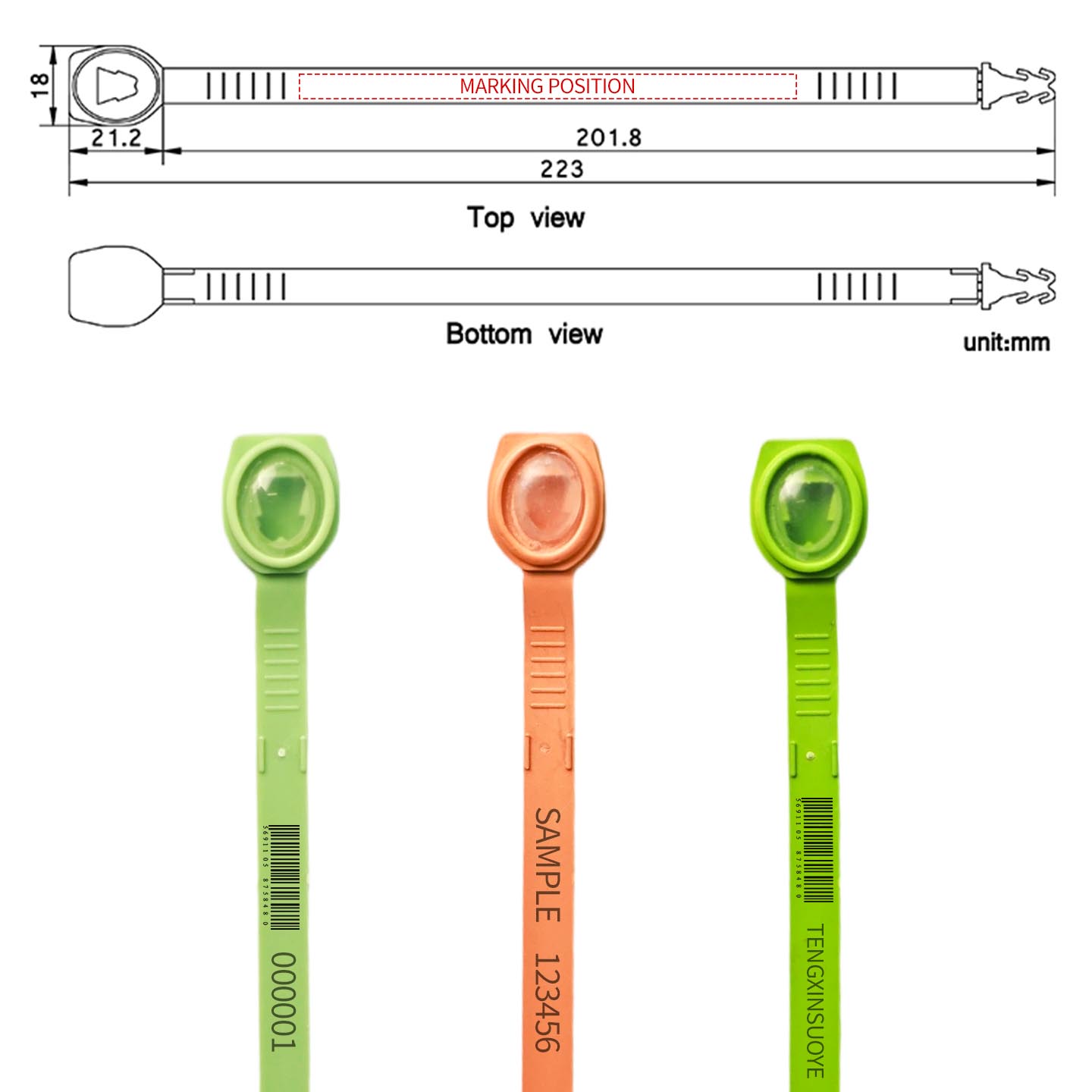 TX-PS219 Disposable Security Tag Logistics Security Seal Safety Plastic Seal