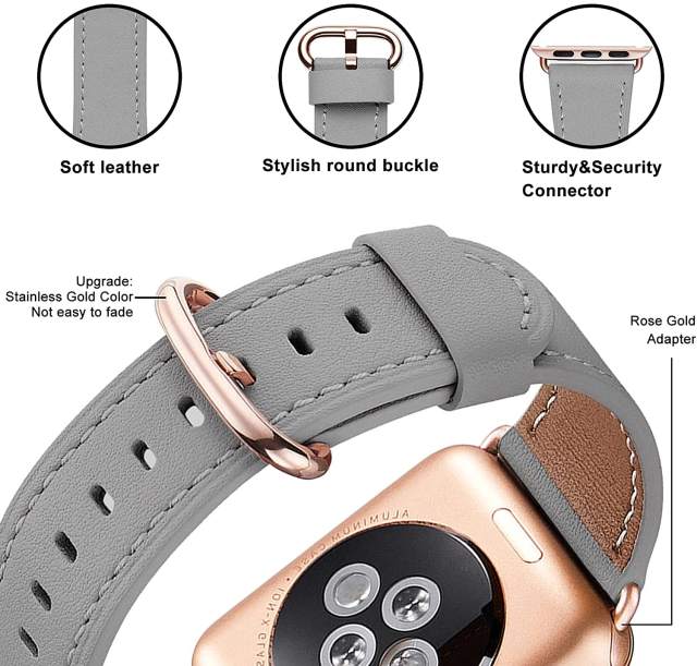 WFEAGL Classic Top Grain Leather Bands for Apple Watch All Series