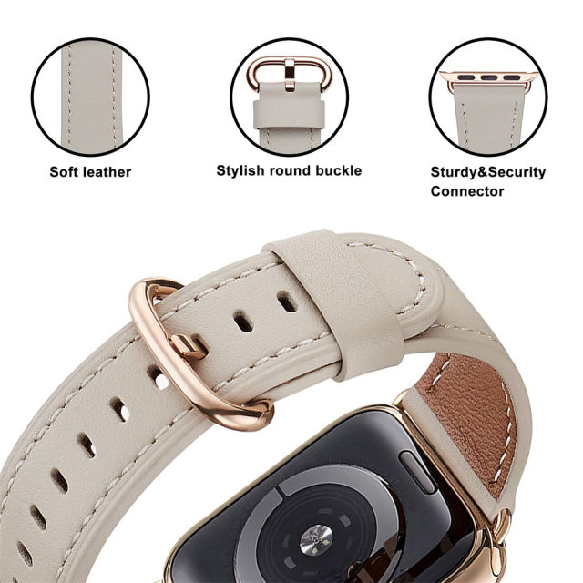 WFEAGL Top Grain Leather Watch Bands for iWatch SE Series 7 6 5 4 3 2 1