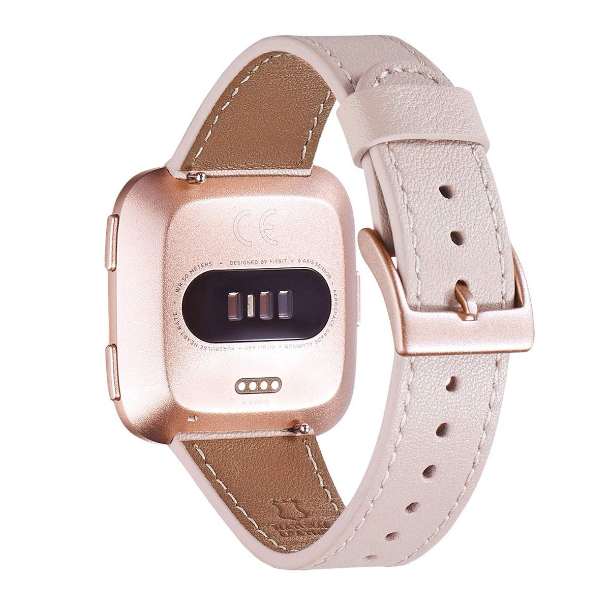 White Vegan Leather Band For Fitbit Versa 2 Watch Adjustable  Size Wide Strap Versa Lite Bracelet Rose Gold Metal Jewelry Cuff Design  Smartwatch Wristband : עבודת יד