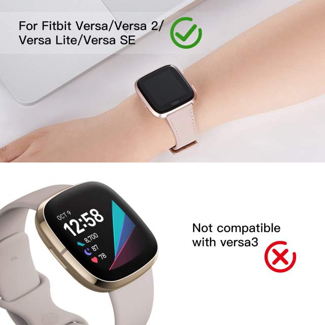  White Vegan Leather Band For Fitbit Versa 2 Watch Adjustable  Size Wide Strap Versa Lite Bracelet Rose Gold Metal Jewelry Cuff Design  Smartwatch Wristband : עבודת יד