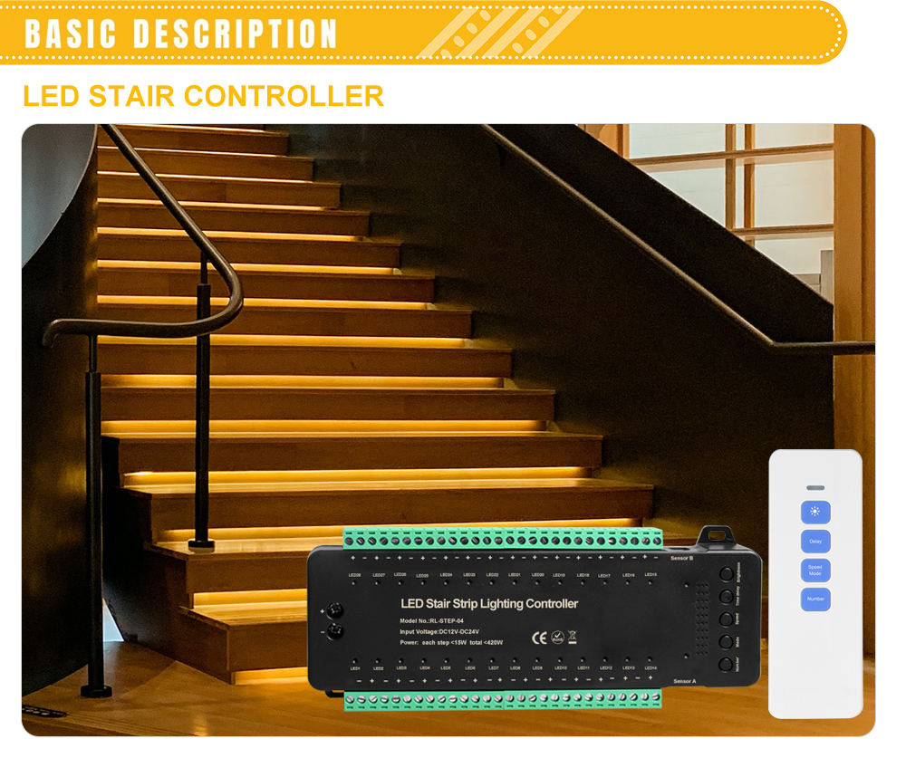 STEP04B 28 Steps LED Stair Strip Lighting Controller with remote