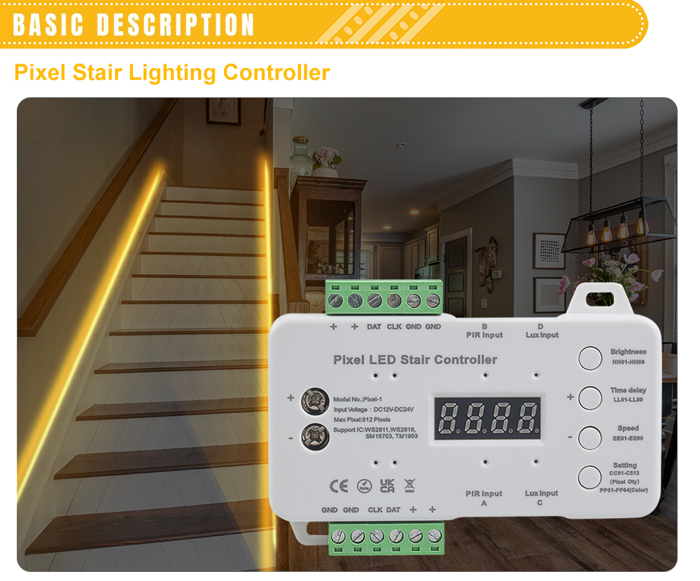 Pixel1 Pixel LED Stair Lighting Controller with daylight sensor