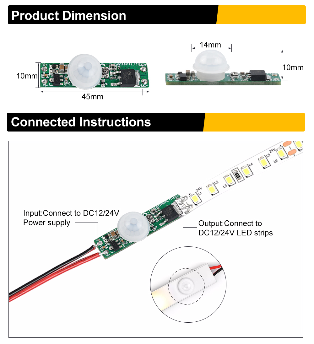 PIR02 DC12VDC24V PIR Motion SensorDelay time adjustable,PIR Sensor