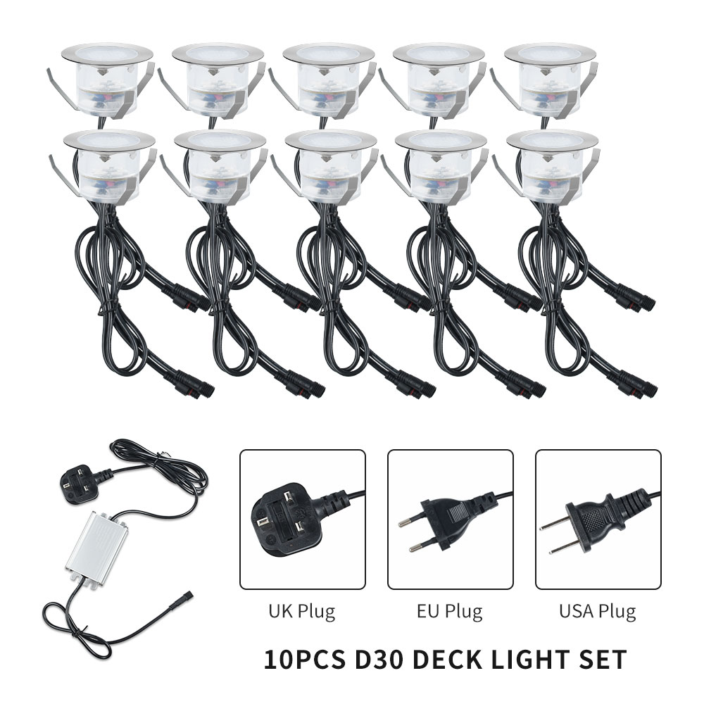 10PCS White Color D30 Outdoor Waterproof LED Deck Light Kit,Deck Light Kit