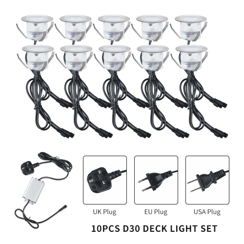 10PCS White Color D30 Outdoor Waterproof LED Deck Light Kit