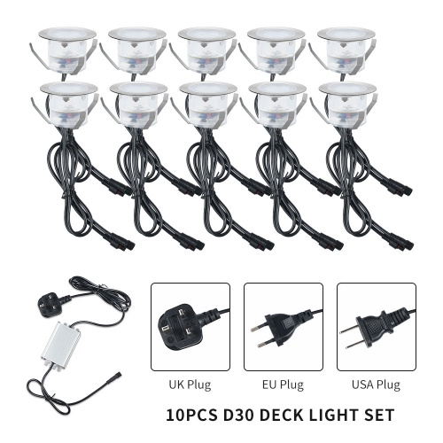 10PCS White Color D30 Outdoor Waterproof LED Deck Light Kit,Deck Light Kit