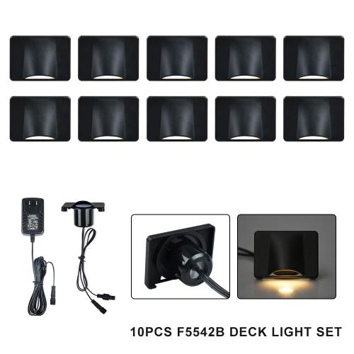 10PCS Warm White F5542B Outdoor Waterproof LED Deck Light Kit