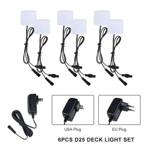 6PCS Warm White D25 Outdoor Waterproof LED Deck Light Kit