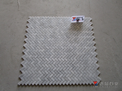 Carrara White Marble Mosaic Tile Polished Carrara Herringbone Mosaic