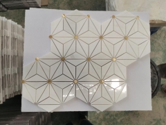 Star White Marble Mosaic Tiles With Grey Landscape Stone Granite Tiles Golden Copper Line