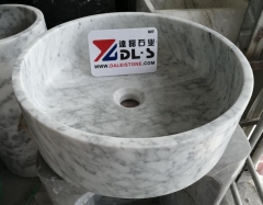 Carrara White Marble Round Sinks Basins Honed 400x400x120