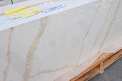 Calacatta White Quartz With Golden Line Countertops Kitchen