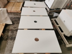 Pure White Quartz Vanity Tops With Faucet Holes Polished