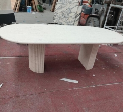 Beige Travertine Coffee Table With Special Design Chair