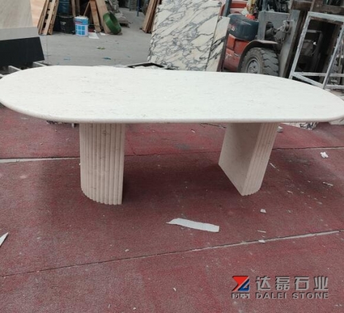 Beige Travertine Coffee Table With Special Design Chair