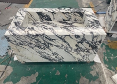 single sink and cut from Italy calacatta Viola marble with cabinet and aotu open...