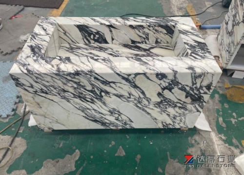 single sink and cut from Italy calacatta Viola marble with cabinet and aotu open doo
