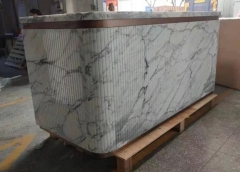 Counter Table Made From Calacatta White Marble Match With Gold Color Steel